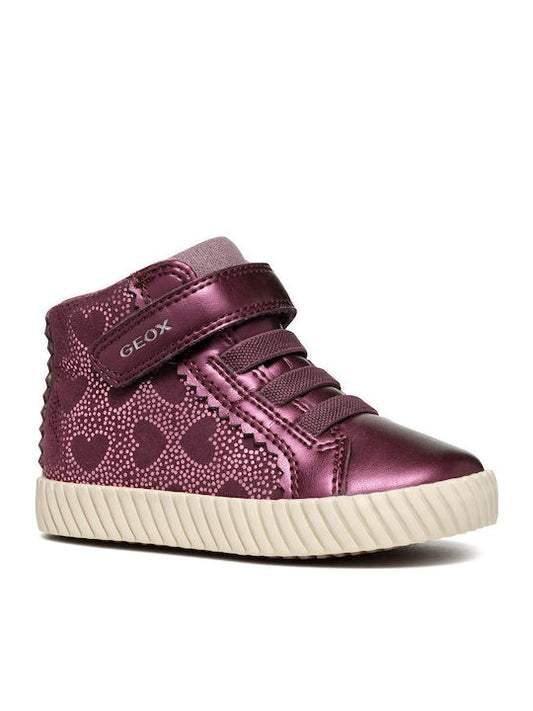 Geox Girls' Waterproof Leather-Effect Boots with Easy Velcro Closure - Burgundy
