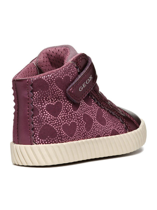 Geox Girls' Waterproof Leather-Effect Boots with Easy Velcro Closure - Burgundy