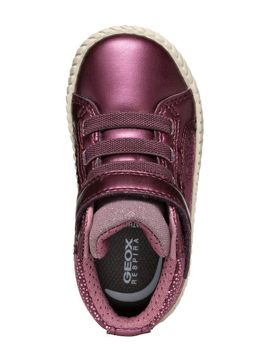 Geox Girls' Waterproof Leather-Effect Boots with Easy Velcro Closure - Burgundy