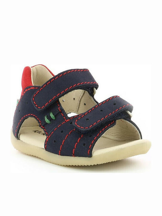 Kickers Kids' Blue Anatomical Leather Sandals with Easy Velcro Closure