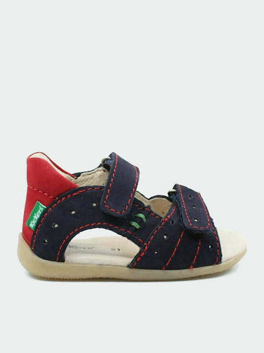 Kickers Kids' Blue Anatomical Leather Sandals with Easy Velcro Closure