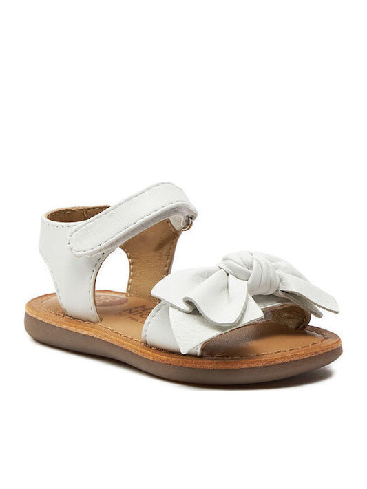 Gioseppo Girls' White Leather Velcro Sandals with Bow, Model 71202