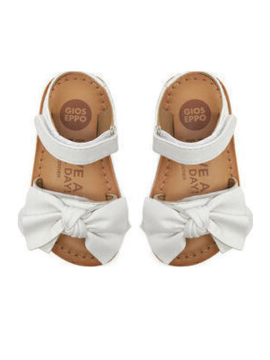 Gioseppo Girls' White Leather Velcro Sandals with Bow, Model 71202