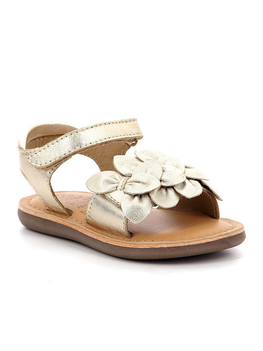 Mod8 Kids Cloknot Gold Sandals with Flower Detail, Lightweight, Velcro Closure