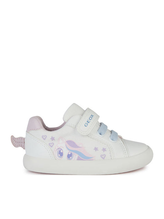 Geox B Gisli White Kids Anatomic Sneakers with Easy Scratch Closure