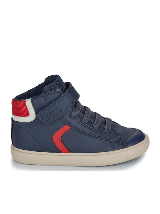 Geox B Gisli Kids High-Top Anatomic Blue Velcro Sneakers - Breathable Comfort