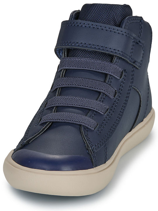 Geox B Gisli Kids High-Top Anatomic Blue Velcro Sneakers - Breathable Comfort