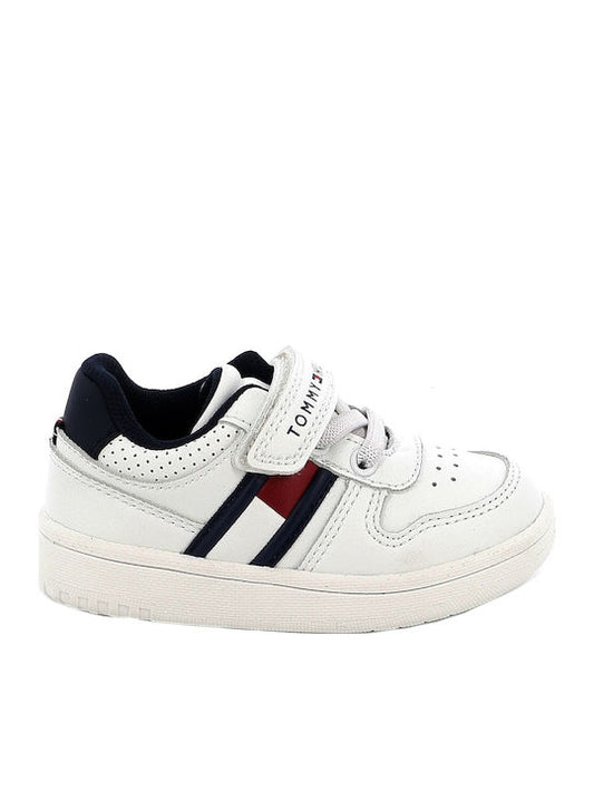 Tommy Hilfiger Kids' White Low-Cut Sneakers with Velcro & Elastic Laces