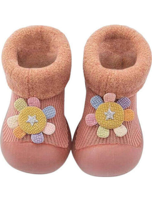 Childrenland Soft Pink Knit Kids Slippers with Cute Floral Design DW4400-1