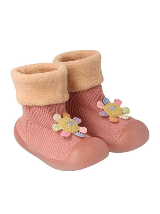 Childrenland Soft Pink Knit Kids Slippers with Cute Floral Design DW4400-1