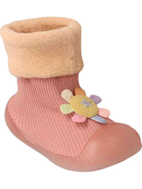 Childrenland Soft Pink Knit Kids Slippers with Cute Floral Design DW4400-1