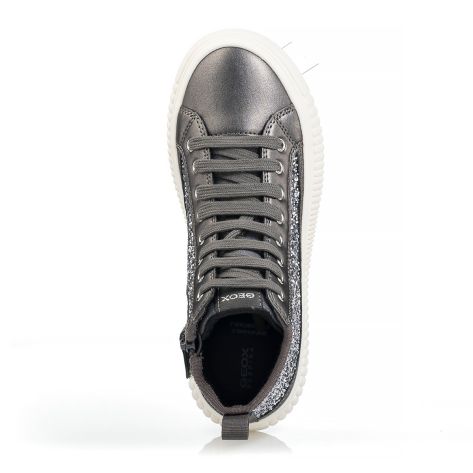 Geox J Laquinny Girl Kids Booties: Breathable Silver Glitter Sneakers for Girls