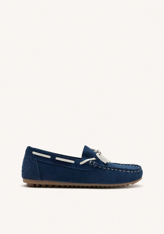 Asbury Navy Blue Boys' & Girls' Leather Nautical Style Moccasin with Flexible Sole