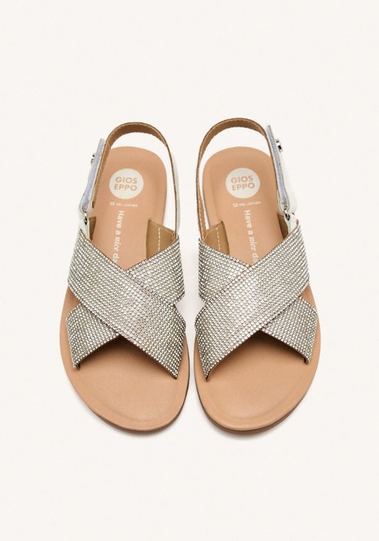 Leather Shine Sandals Alna: Elegant Metallic Flat Sandals with Padded Sole