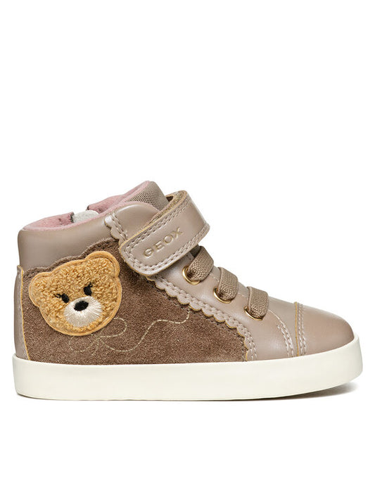 Geox B Kilwi Girl Beige High-Top Sneakers with Breathable Sole for Kids