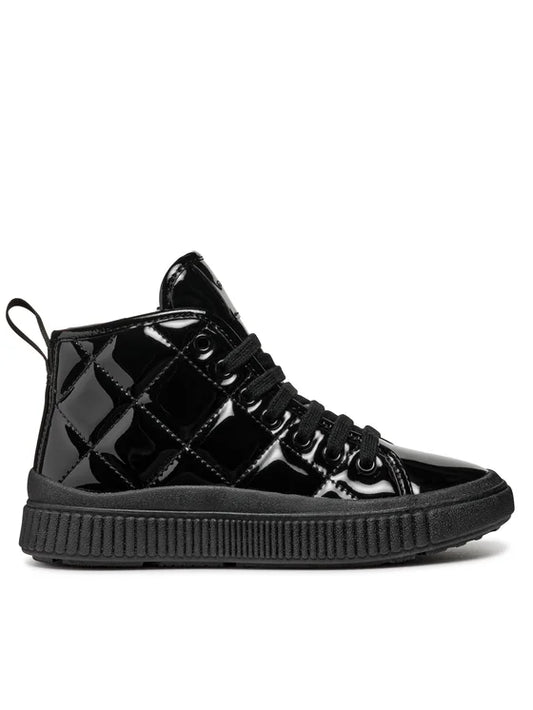 GEOX Girl Black High-Top Sneakers with Velcro and Elastic Laces J46M3B
