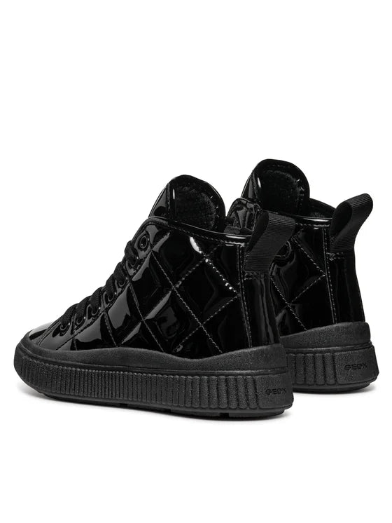 GEOX Girl Black High-Top Sneakers with Velcro and Elastic Laces J46M3B