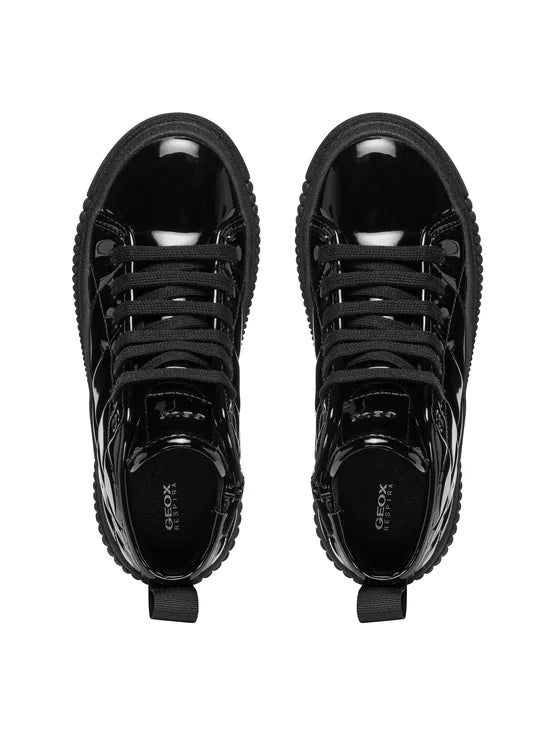 GEOX Girl Black High-Top Sneakers with Velcro and Elastic Laces J46M3B