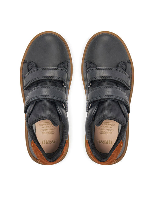 Geox Theleven Boy's Black Athletic Sneakers: Easy Hook-Loop, Breathable Comfort