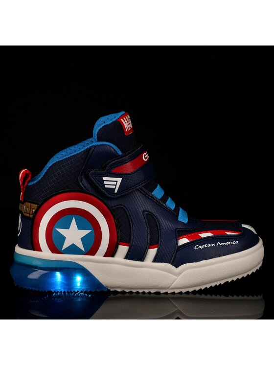 Geox Marvel J Grayjay Boy Light-Up High-Top Sneakers Captain America Dark Blue