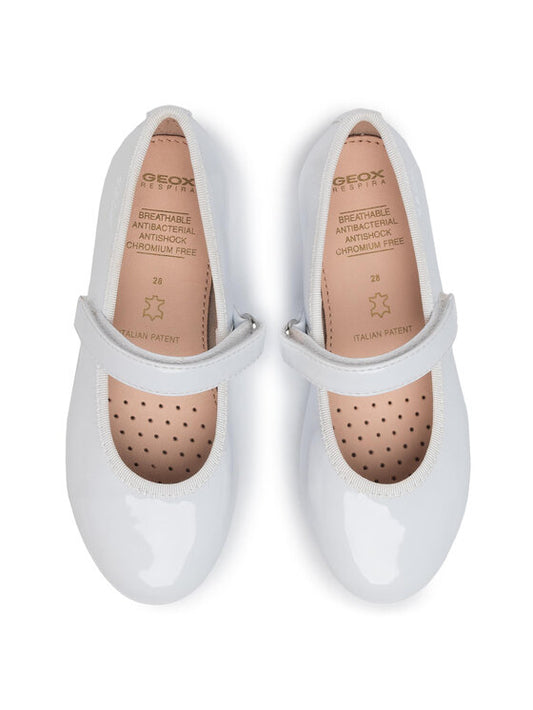 Geox Girls' Plie' A Breathable White Ballet Flats with Strap