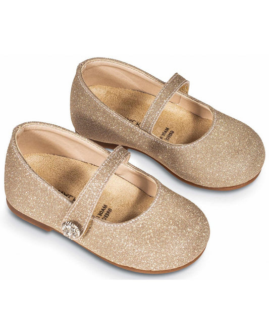 Sparkling Gold Mary Jane Shoes with Rhinestone Button BW.4836