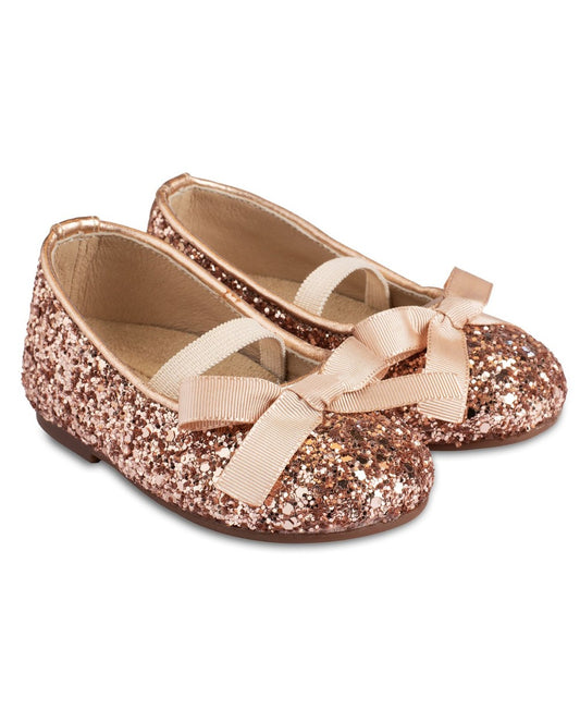 Sparkling Copper Glitter Baby Girl's Pump Shoes with Elegant Grosgrain Bow