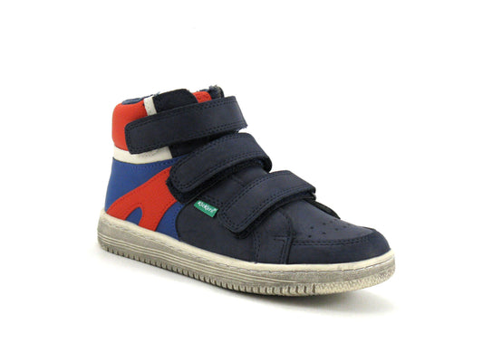 Kickers Lohan Boy's High-Top Sneakers - Navy Red 3 Velcro Straps