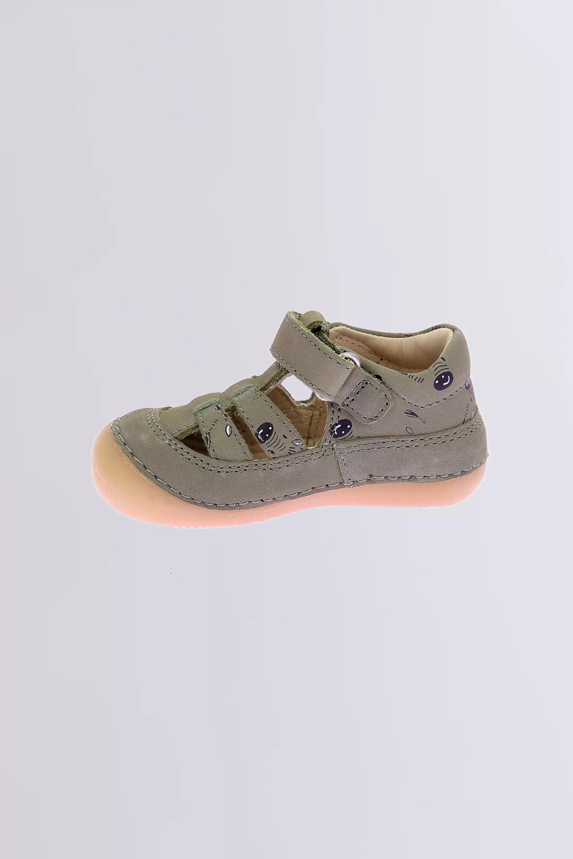 Kickers Unisex Baby Khaki Zebra Print Flexible Leather Velcro Mary Jane Sandals
