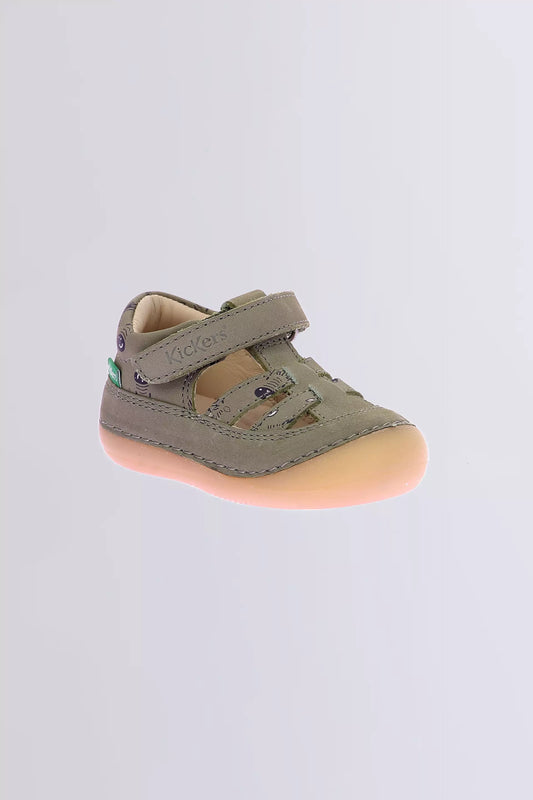 Kickers Unisex Baby Khaki Zebra Print Flexible Leather Velcro Mary Jane Sandals