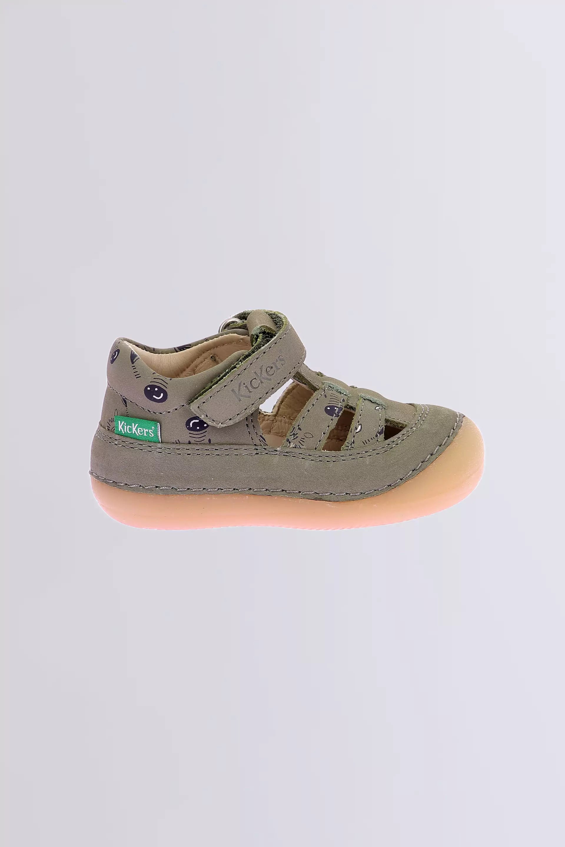 Kickers Unisex Baby Khaki Zebra Print Flexible Leather Velcro Mary Jane Sandals