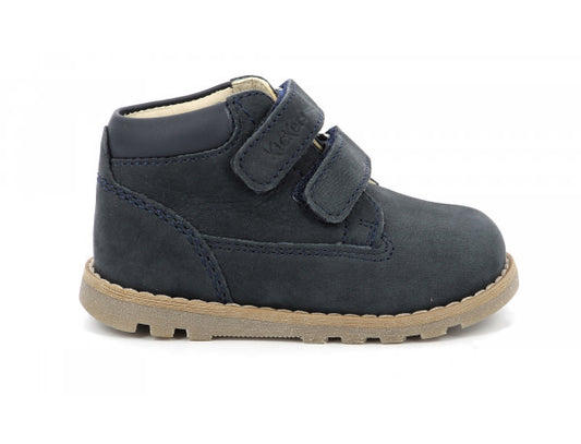 Kickers Nogankro Marine Kids' Navy Leather Ankle Boots with Velcro Closure