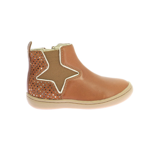 Kickers Kick Popstar Girls' Camel Star Leather Ankle Boots with Side Zippers