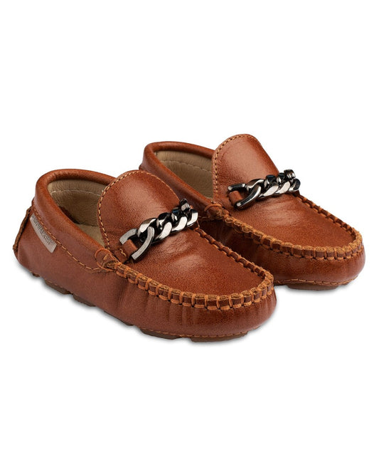 Boys' Elegant Tan Loafer Shoes with Metal Buckle by Babywalker