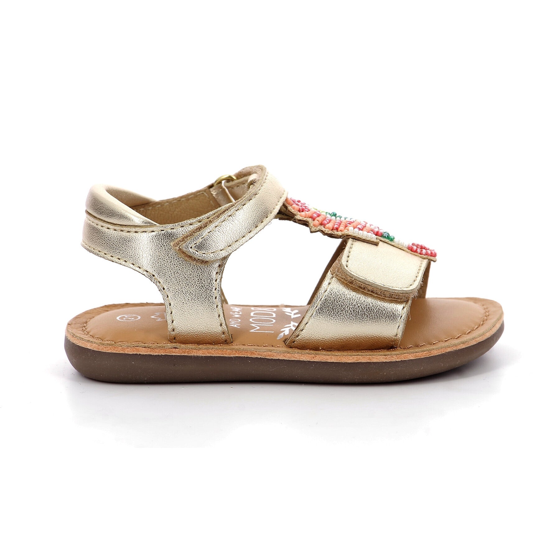 MOD 8 Cloonimals Gold Baby Girl Sandals with Fun Pattern Velcro Closure