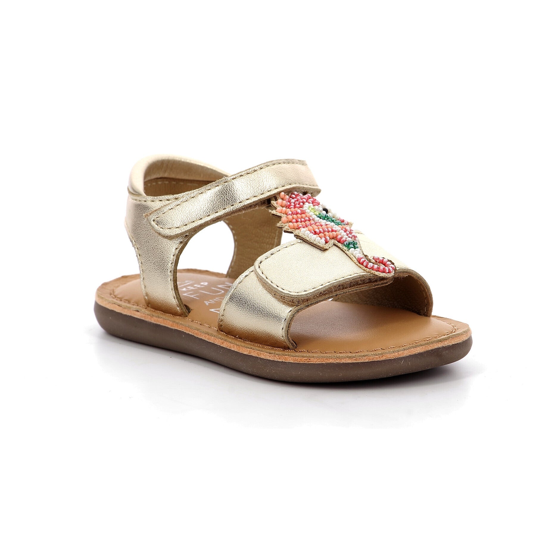MOD 8 Cloonimals Gold Baby Girl Sandals with Fun Pattern Velcro Closure