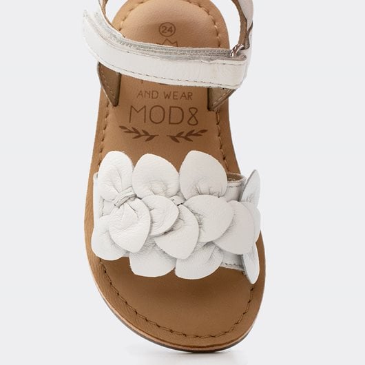Mod8 Cloknot Girls' White Leather Sandals with Adjustable Ankle Velcro