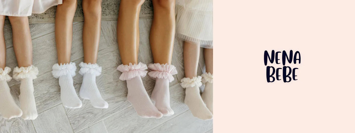 NENA Bebe Ribbed Baby Socks with Hand‑Sewn Tulle Ruffle 5039