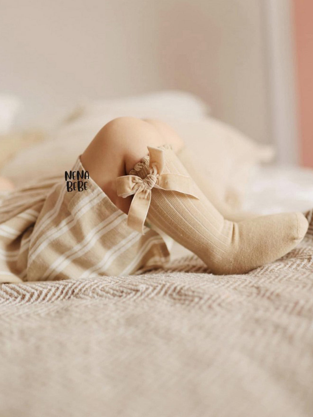 NENA BEBE Ribbed Knee-High Socks for Girls White