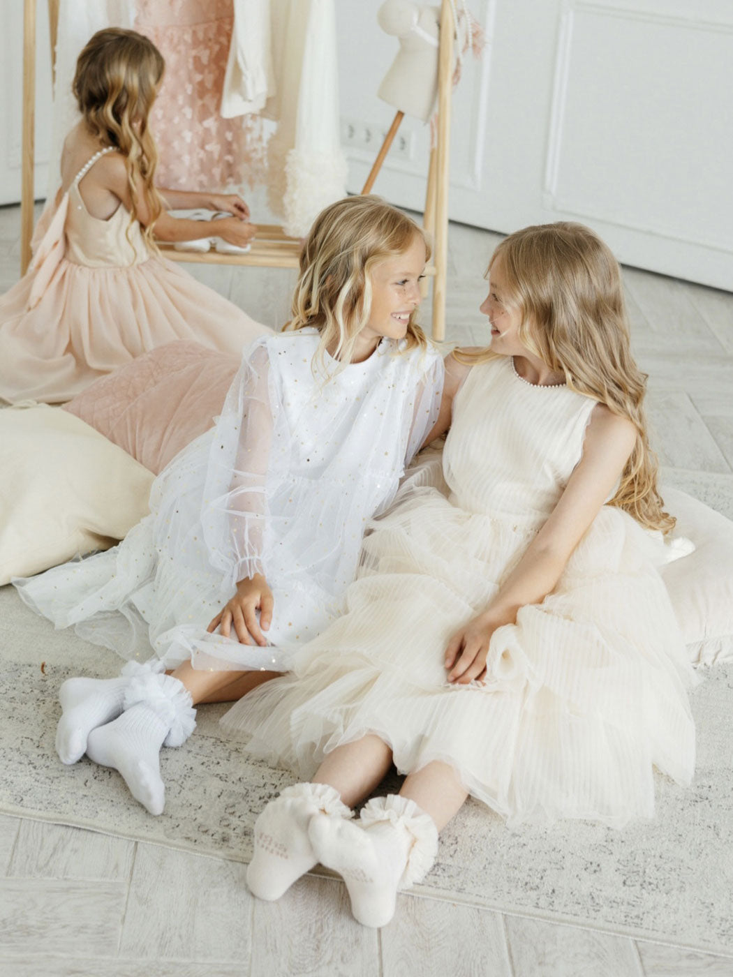 NENA Bebe White Ribbed Baby Socks with Hand‑Sewn Tulle Ruffle