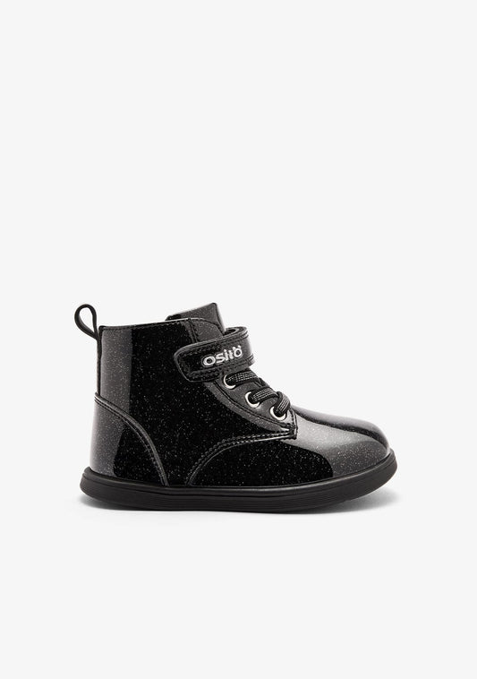Sparkling Black Glitter Strap Kids Respectful Comfortable Boots