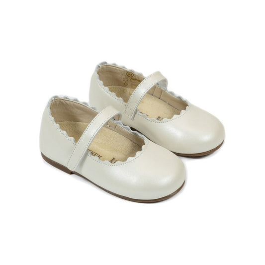 Elegant Ivory Babywalker Girl's Ballet Shoes, Single Strap, Pearl Leather Finish