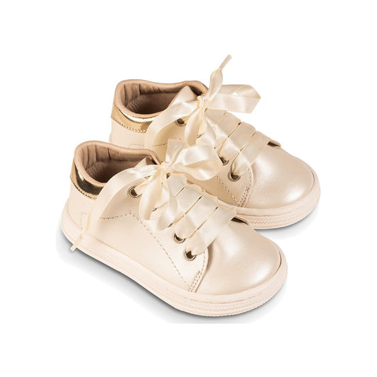 Babywalker Ivory Pearl Synthetic Leather Lace-Up Sneakers for Girls 3580-2