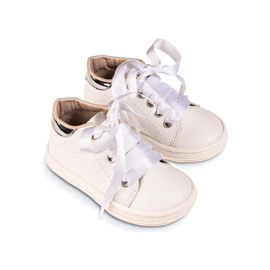 Babywalker 3580 White Nappa Synthetic Leather Lace-Up Baby Girl Sneakers
