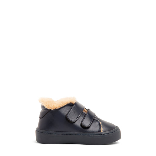 Babywalker Blue Leather Boys' Sneakers with Faux Fur Lining and Dual Straps