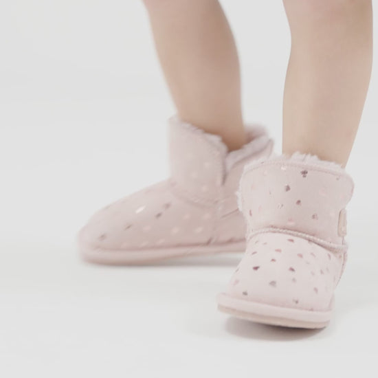 TECNOBABY Girls' Barefoot Australian Boots Pink Hearts