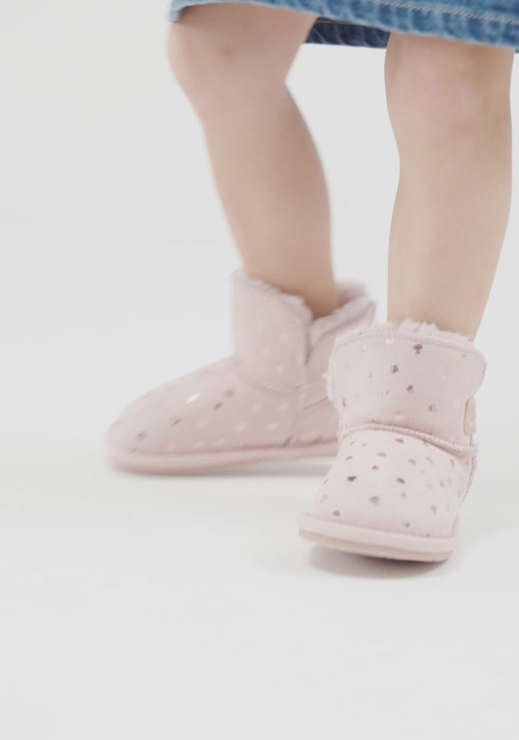 TECNOBABY Girls' Barefoot Australian Boots Pink Hearts