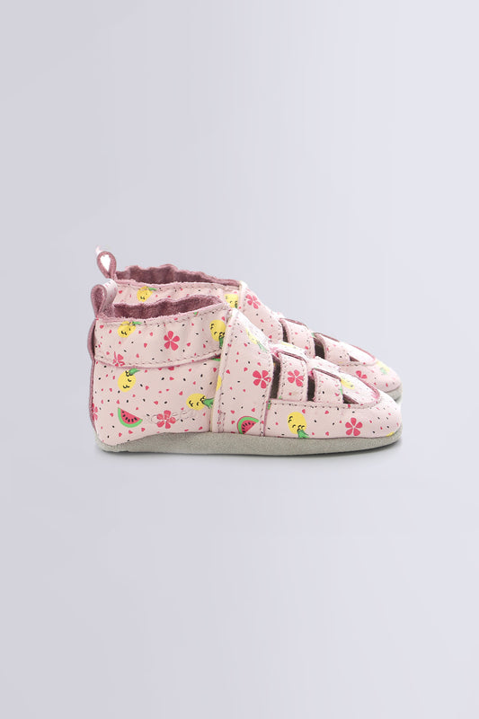 Robeez Sandiz Light Pink Fruits T-Strap Leather First Steps Shoes for Girls