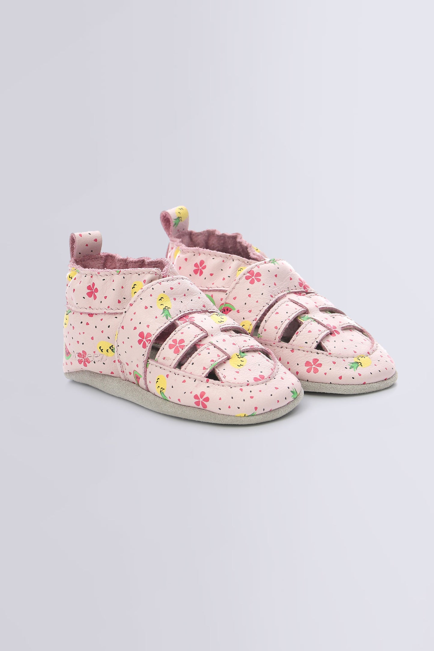 Robeez Sandiz Light Pink Fruits T-Strap Leather First Steps Shoes for Girls