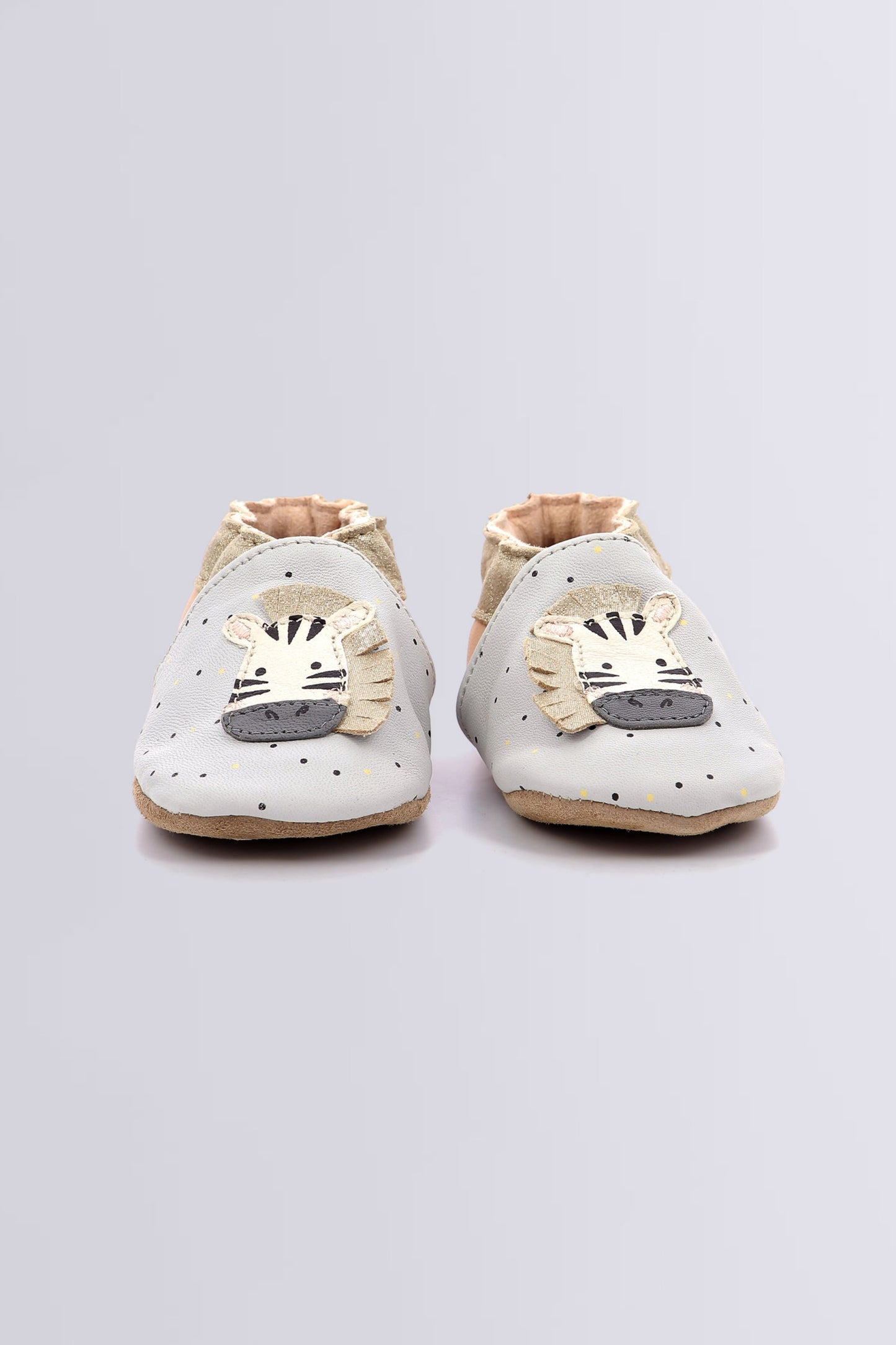Robeez Cute Zebra Grey Pink Soft Sole Leather Baby Girl Slippers
